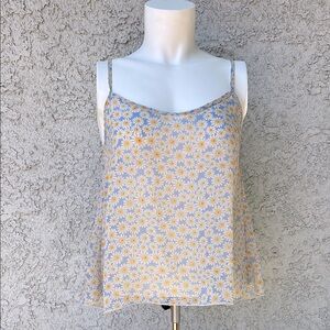 Mini Floral All Over Strappy Spaghetti Strap Tank Top Cami Sheer Blouse Shirt